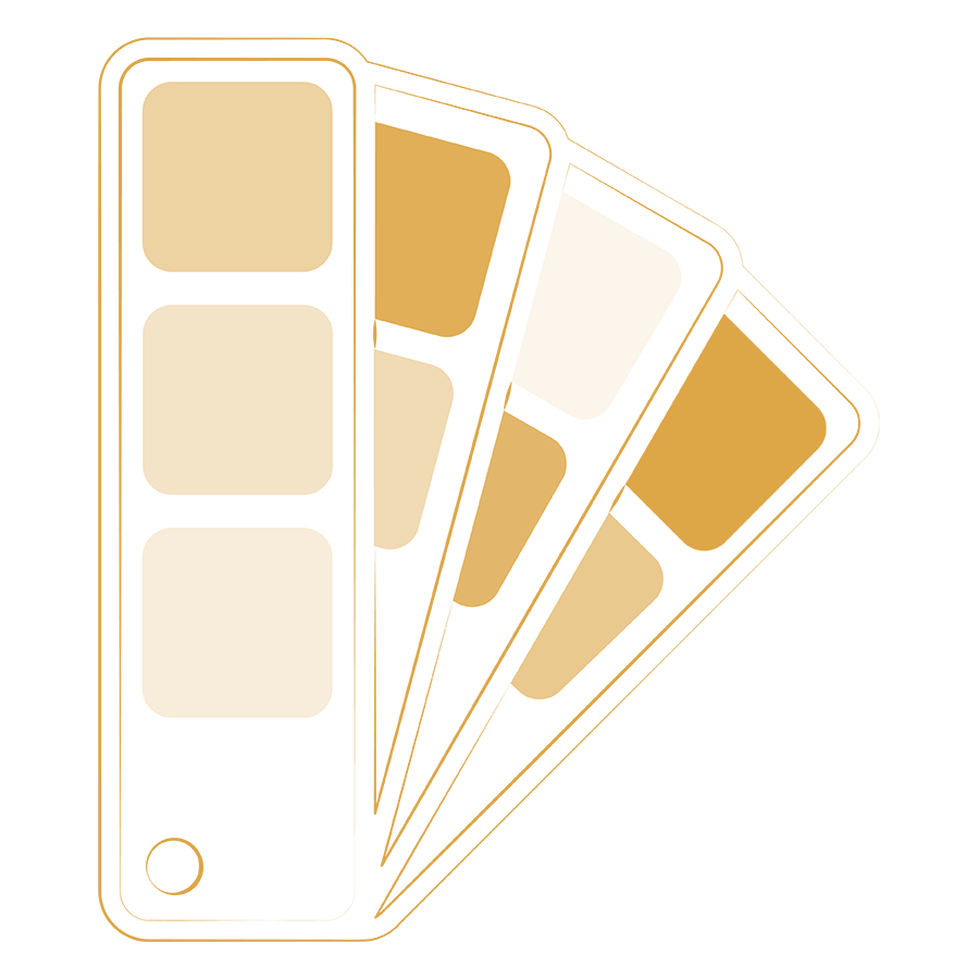 An illustration of four color swatches arranged in a fan pattern, each featuring three shades of beige, tan, and gold on a white background—perfect for a luxury real estate agency seeking sophisticated and elegant color inspiration.