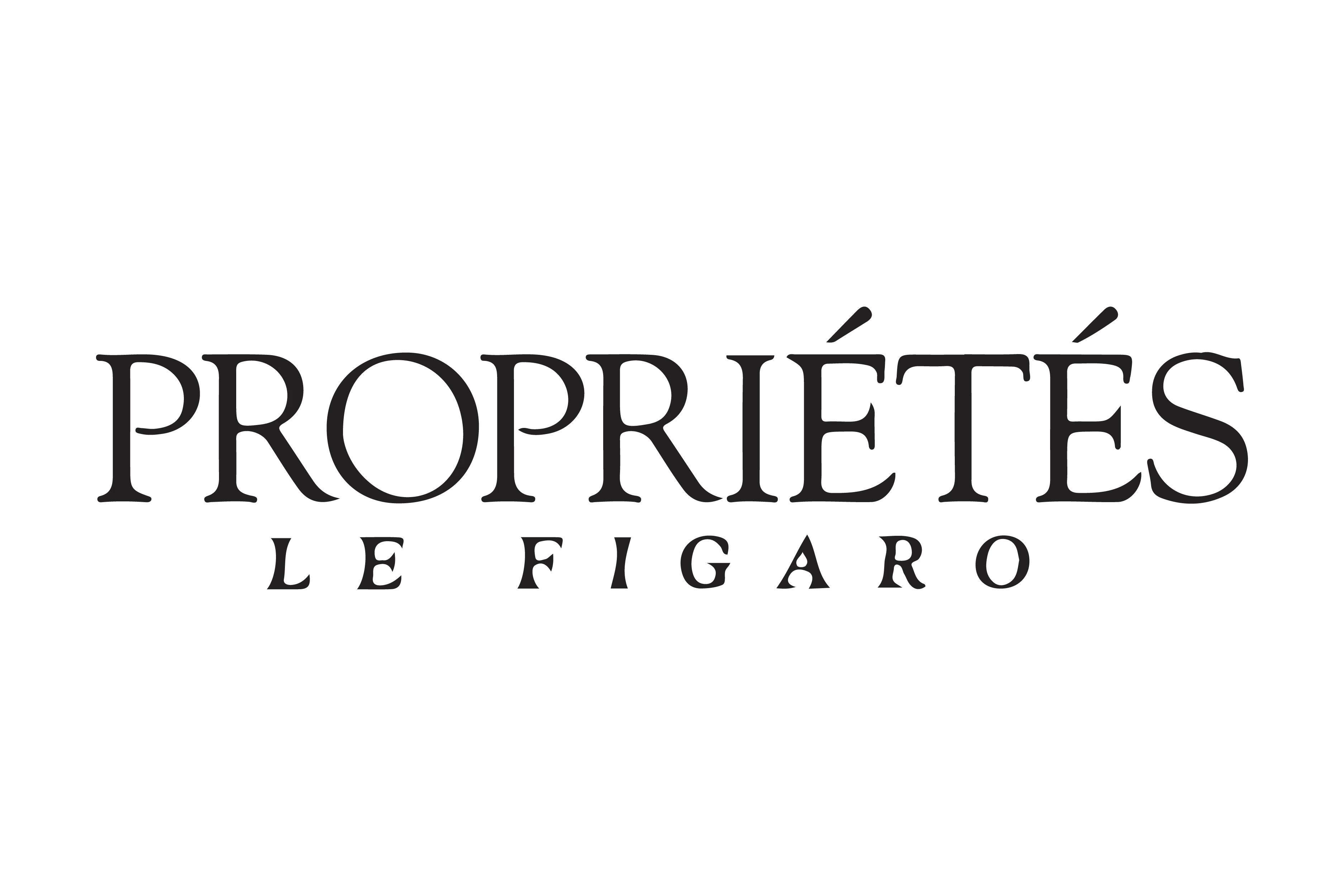 The image features the text "PROPRIÉTÉS LE FIGARO" in a classic serif font on a plain white background, evoking the elegance of Paris apartment listings.