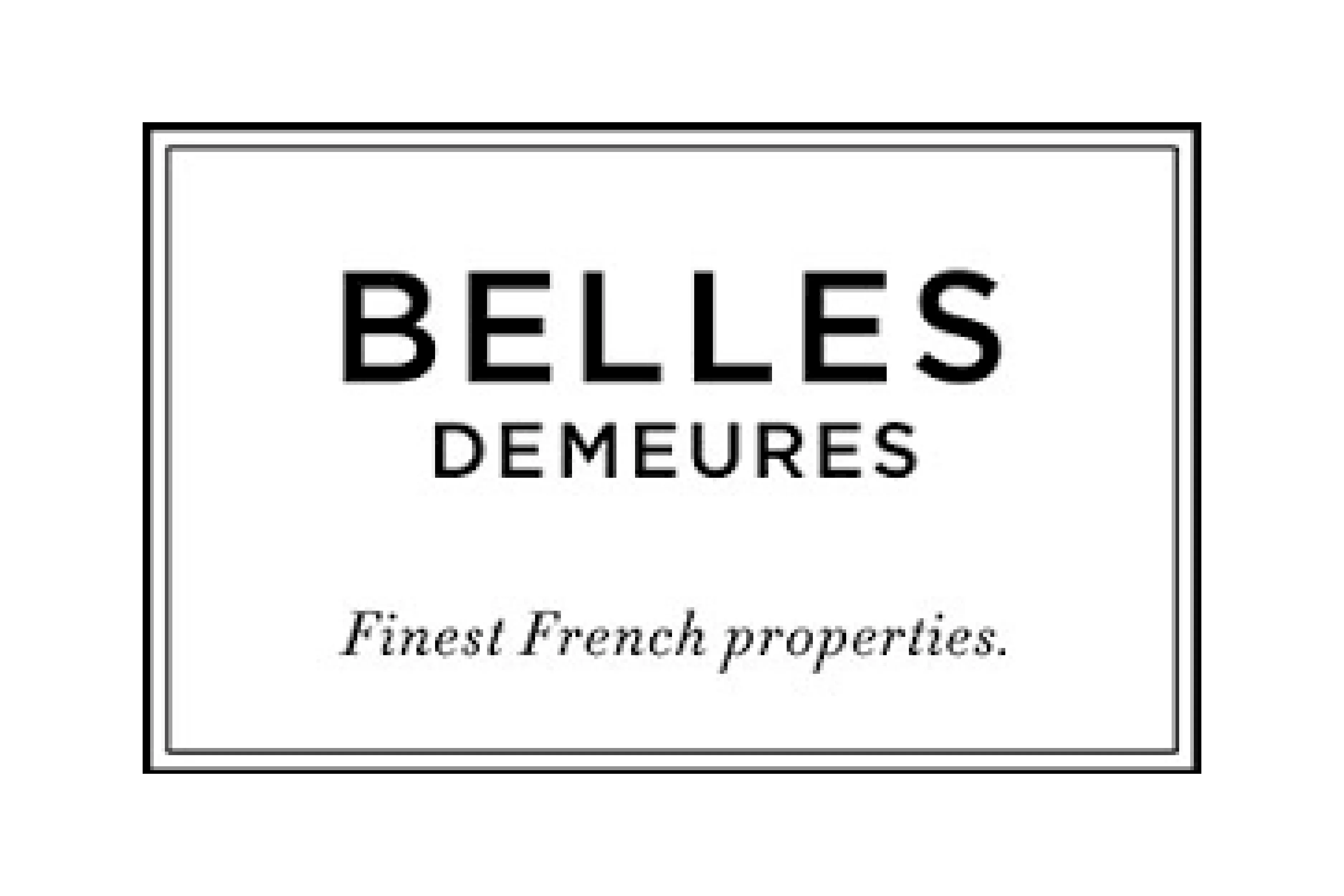 A black-and-white rectangular logo featuring the words "BELLES DEMEURES" in bold uppercase letters and "Finest French properties" in italics below, evoking prestige and expertise in the sale of Paris apartments.