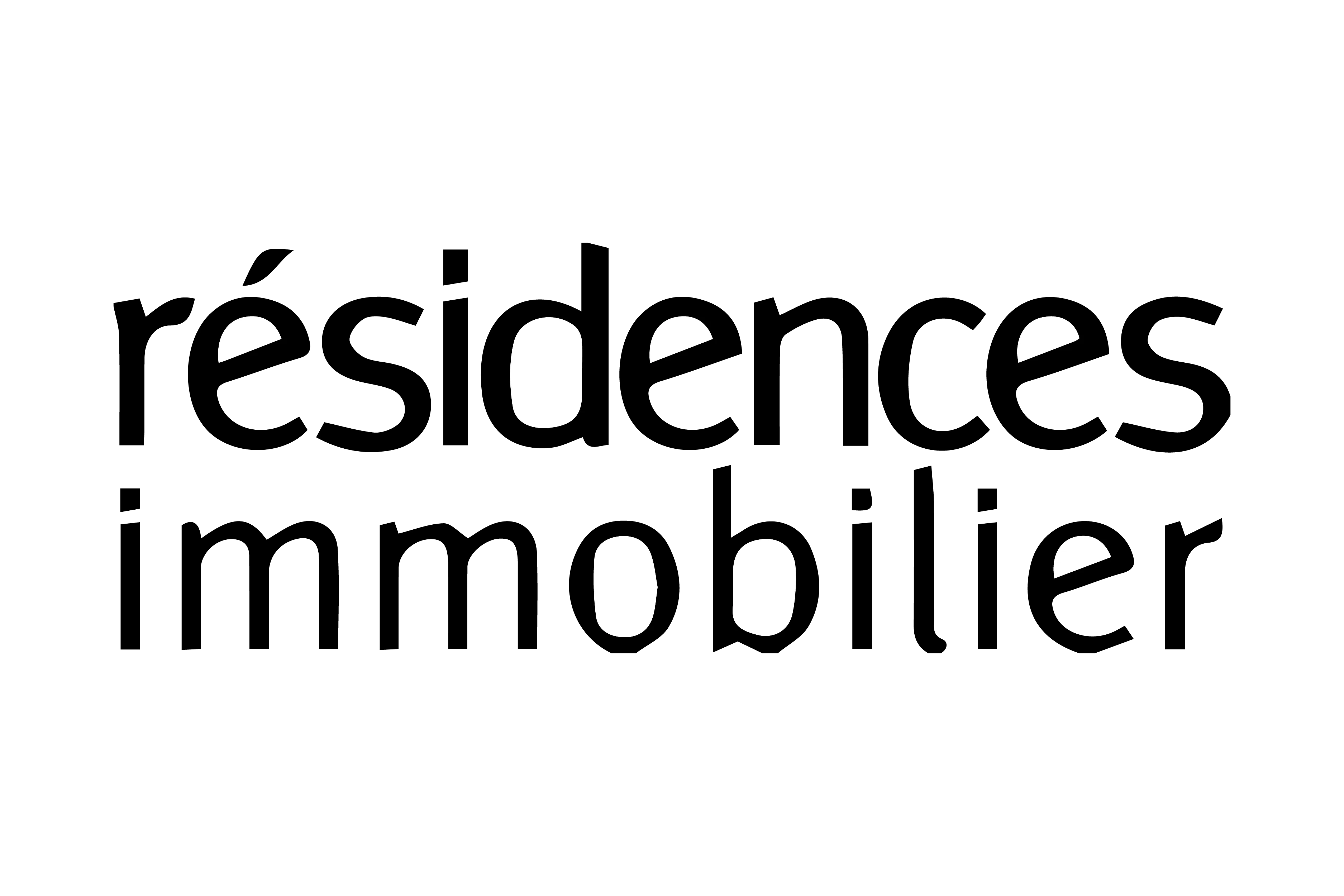 The image features the words "residential properties" in lowercase black letters on a plain white background, subtly evoking the theme of apartment sales in Paris.
